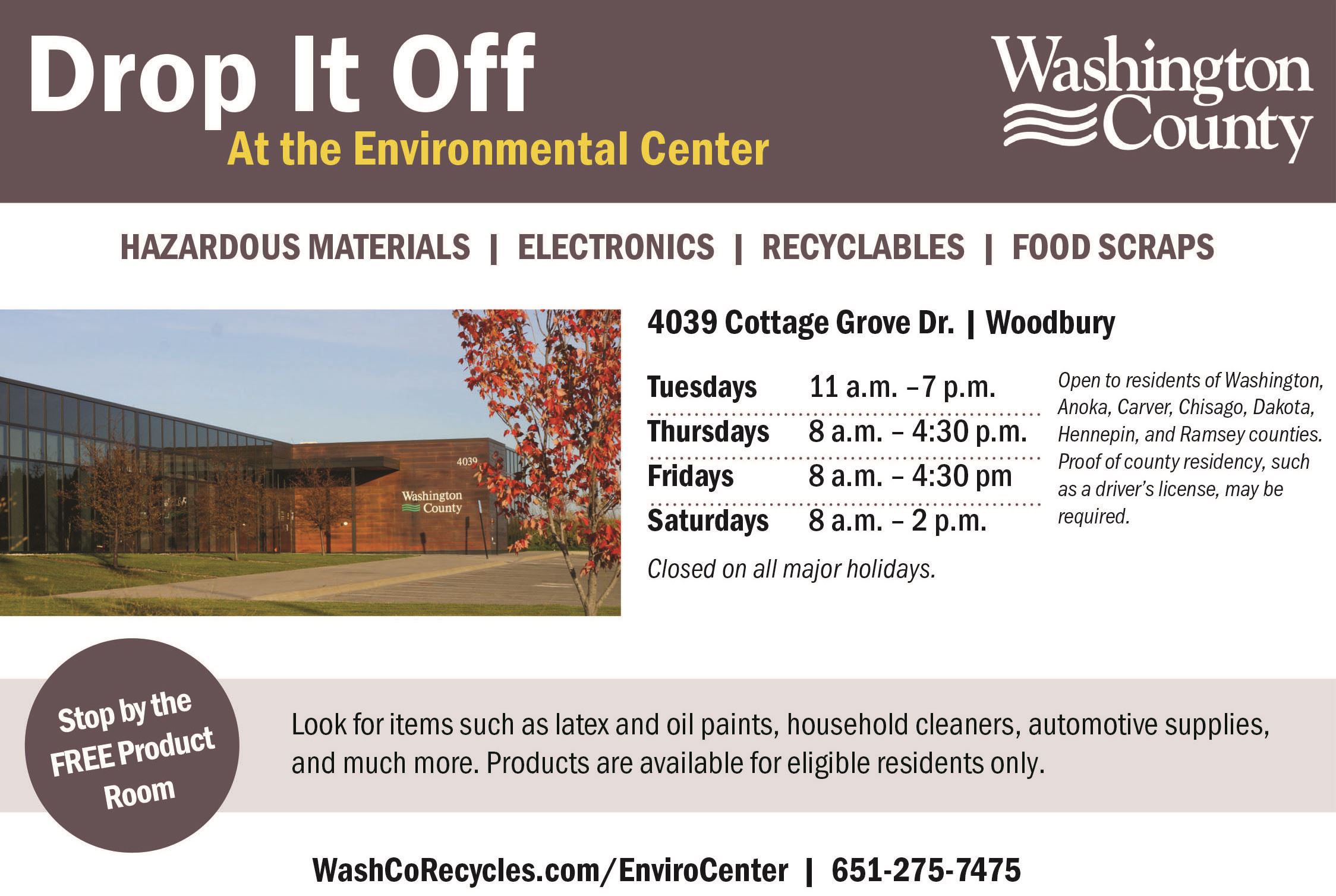 Graphic with information about Washington County Environmental Center